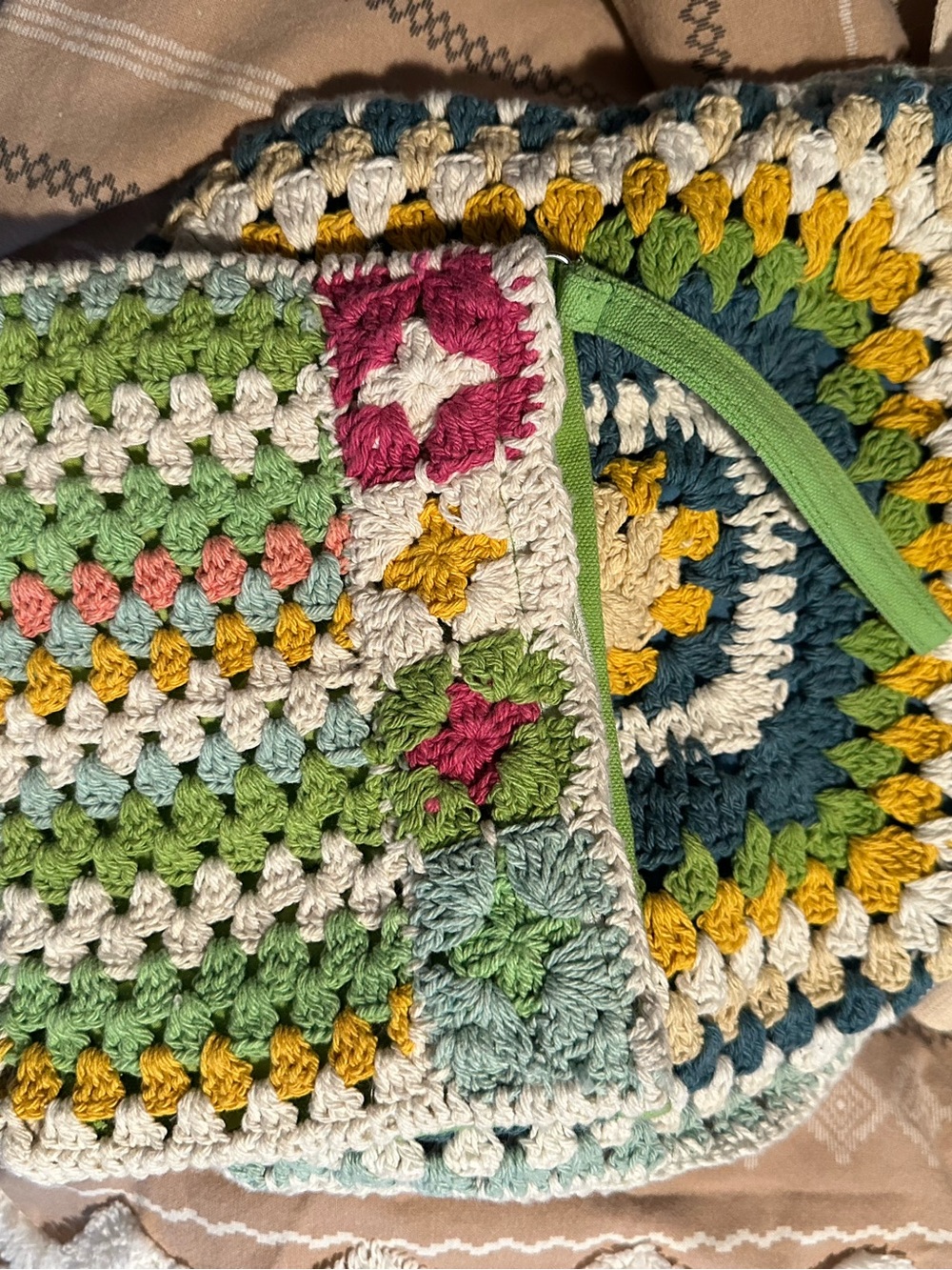 Handmade Crochet Granny Square Crossbody Bag - Multicolor
